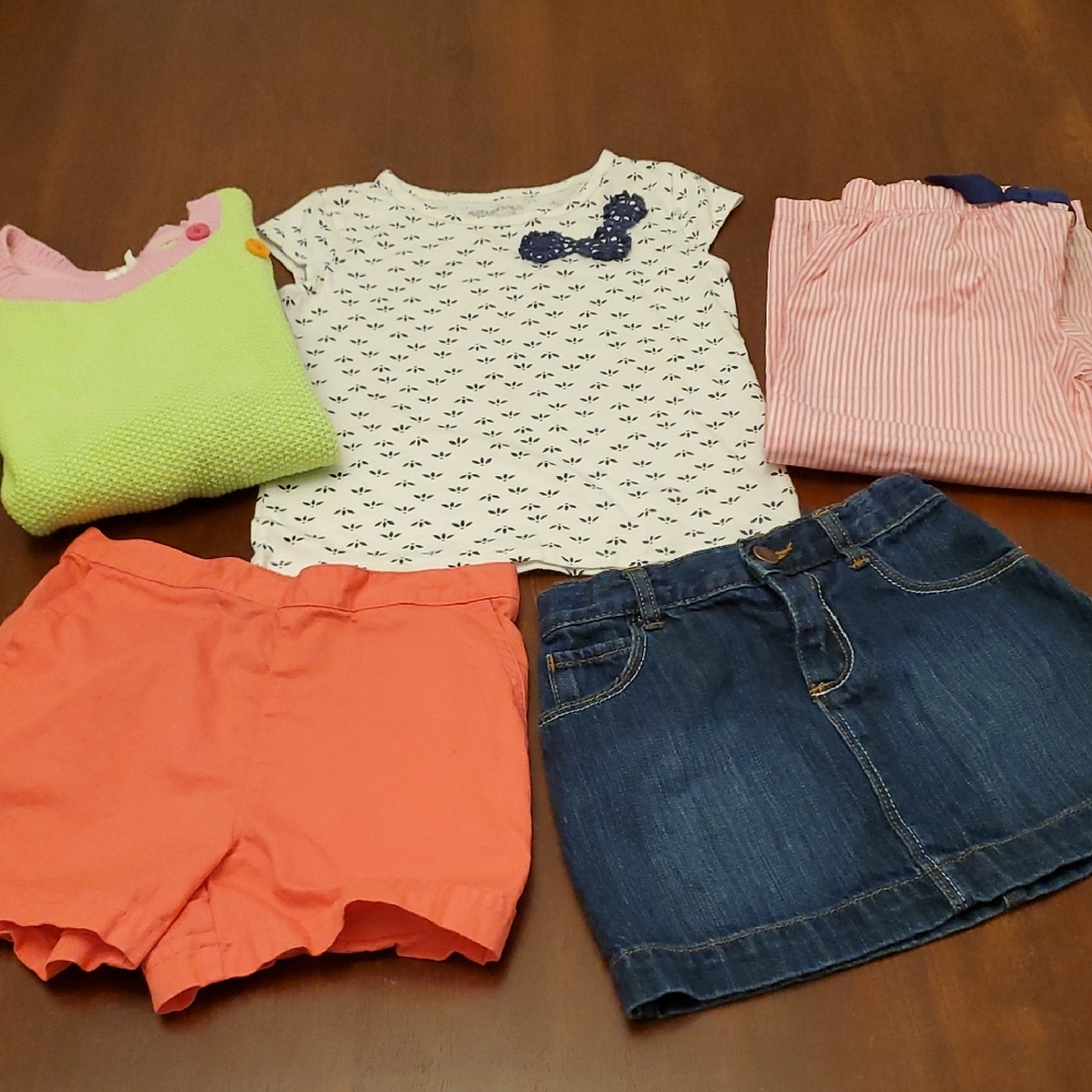Toddler Clothing Set with Denim Skirt, Shorts, PJ Pants, Shirt, & Sweater Dress